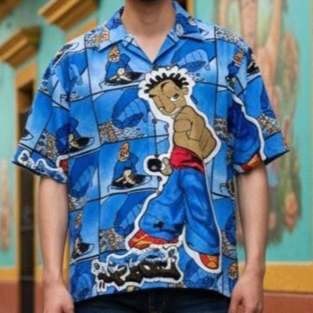 Vtg 90s Y2K  UP RO'S Allover Print Shirt Hip Hop DJ Urban Artist Rap Graffiti XL - Picture 3 of 16